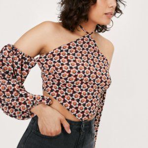 Nasty Gal Retro Floral Halter Cold Shoulder Blouse